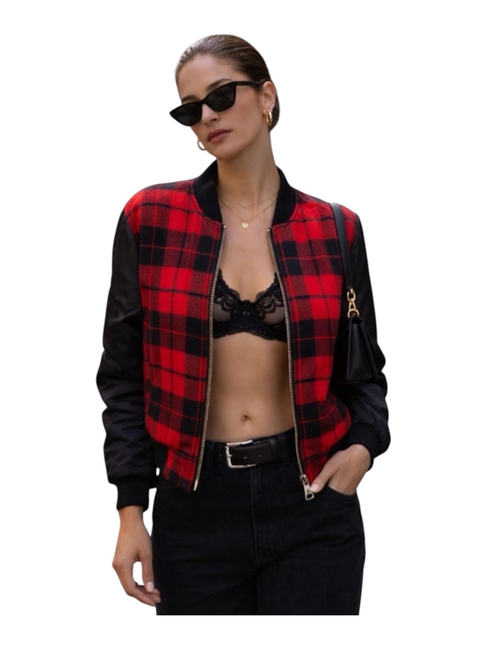Y2K: UNIF 𖤐 Plaid Reversible Baddie Bomber Jacket 𖤐 Red Buffalo Plaid Black 𖤐 S - Picture 14 of 16